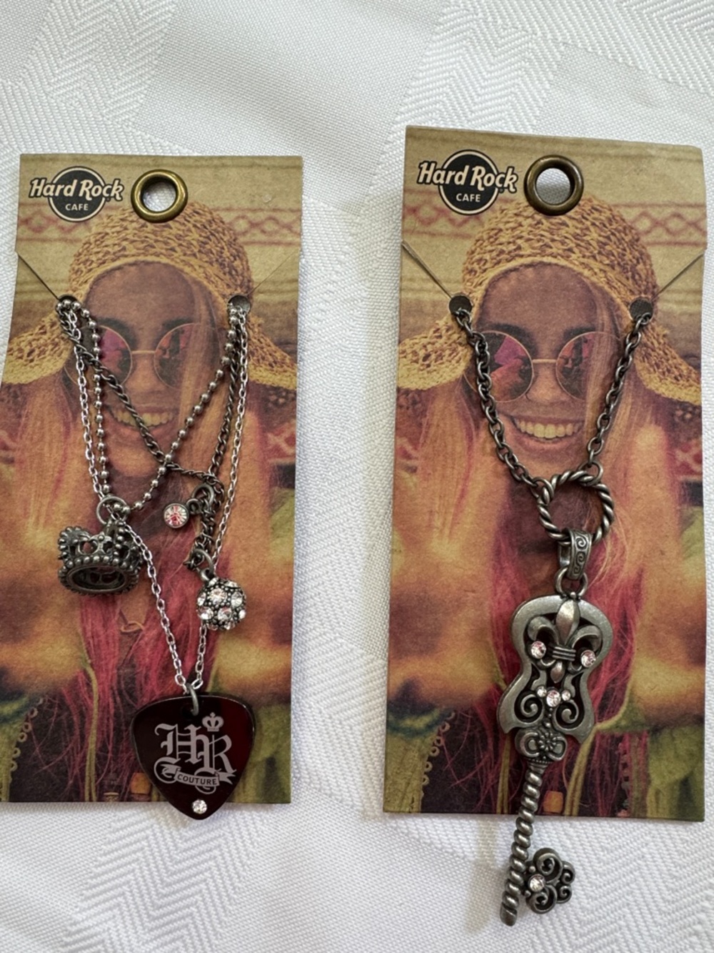 Hard Rock Cafe Silver Tones Layered Charm Necklaces (Set of 2)